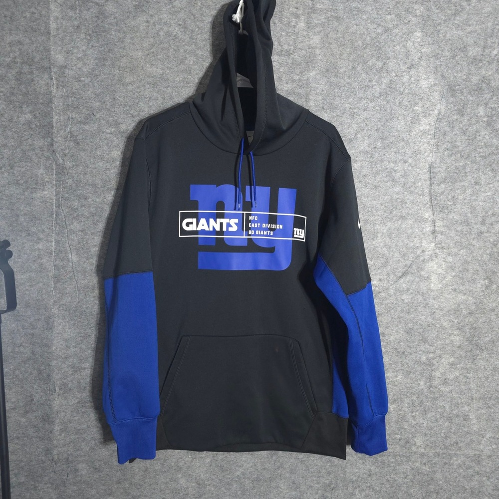 Nike New York Giants Hoodie Mens Large Black Blue NFL Pullover Fleece 011S-11E9